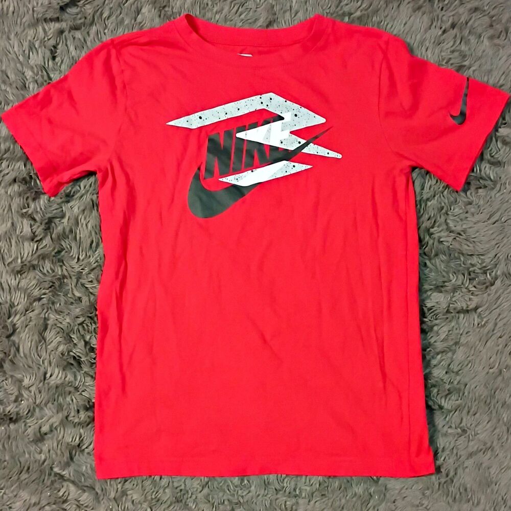 Nike Graphic Print Red Cotton Blend Crew Neck Short Sleeve T-Shirt Kids L